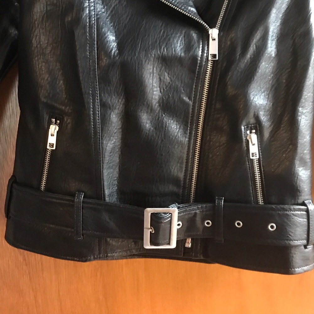 Old Navy Black Faux Leather Moto Jacket with Belt - Picture 3 of 4